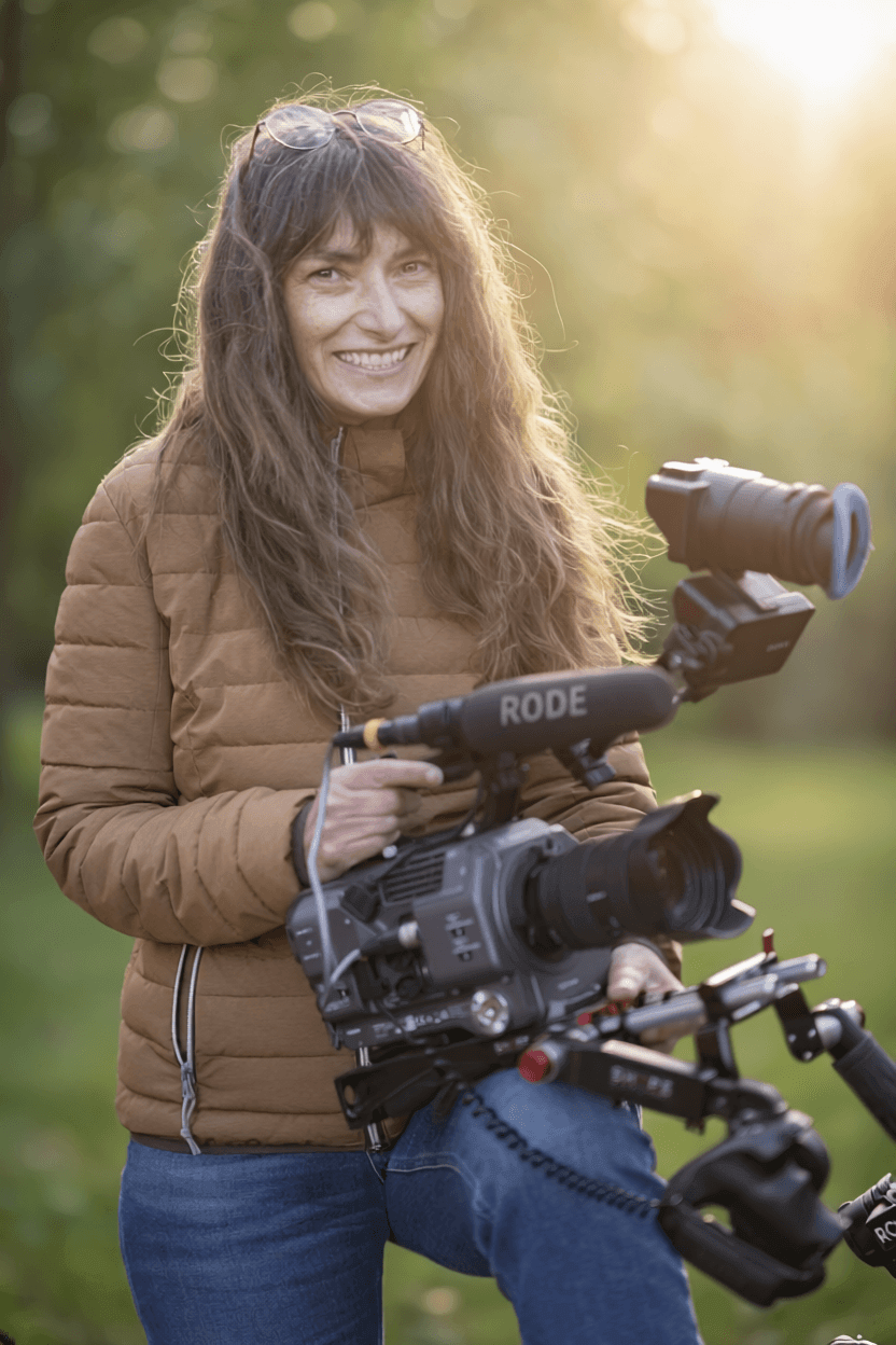 Sandra Schmidt mit Kamera beim Filmdreh